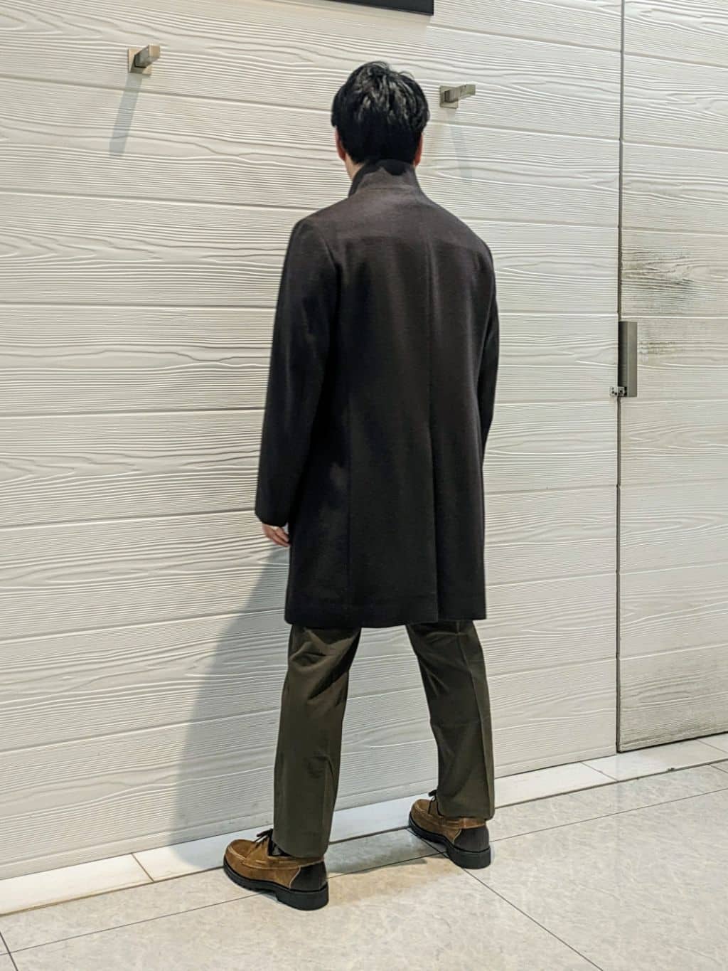 かずさんの「TAKEO KIKUCHI｜【ウールカシミヤブレンド】ビーバー調 スタンドカラー コート」を使ったコーディネート