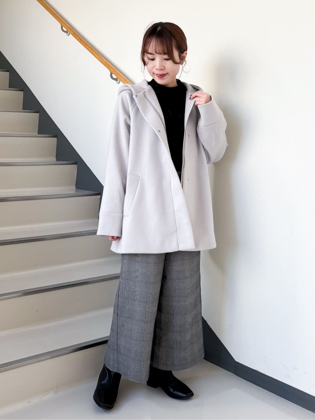momoさんの「grove｜◆フーデットミドルコート」を使ったコーディネート