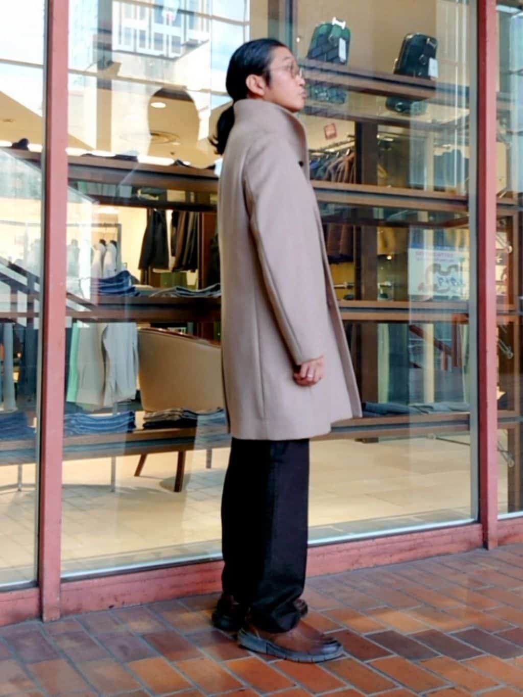 かしげるさんの「TAKEO KIKUCHI｜【ウールカシミヤブレンド】ビーバー調 スタンドカラー コート」を使ったコーディネート