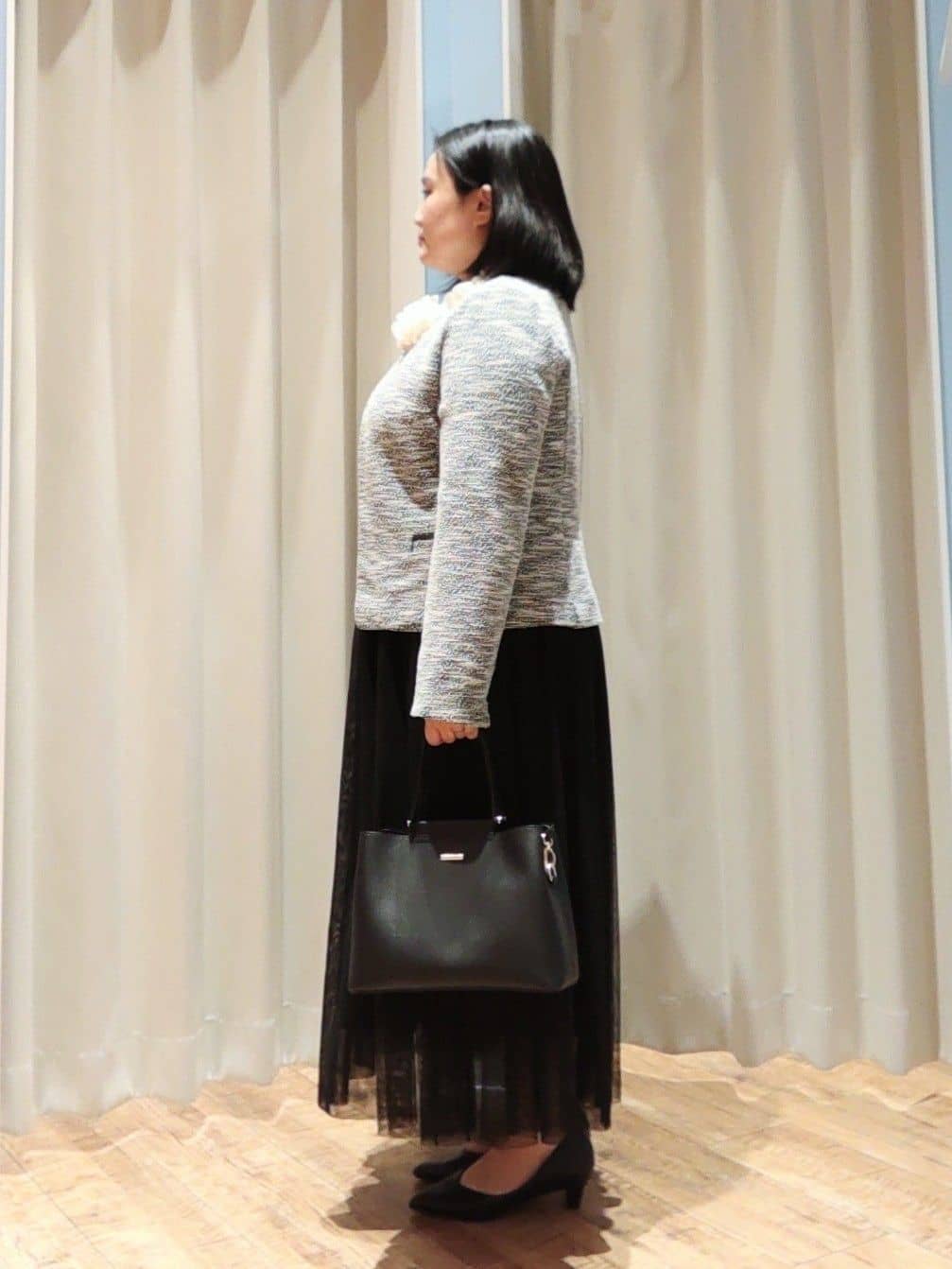 りんさんの「SHOO･LA･RUE｜◆【S-3L】セレモニーからデイリーにも 軽くて柔らかくて着心地の良い カットツイードジャケット」を使ったコーディネート