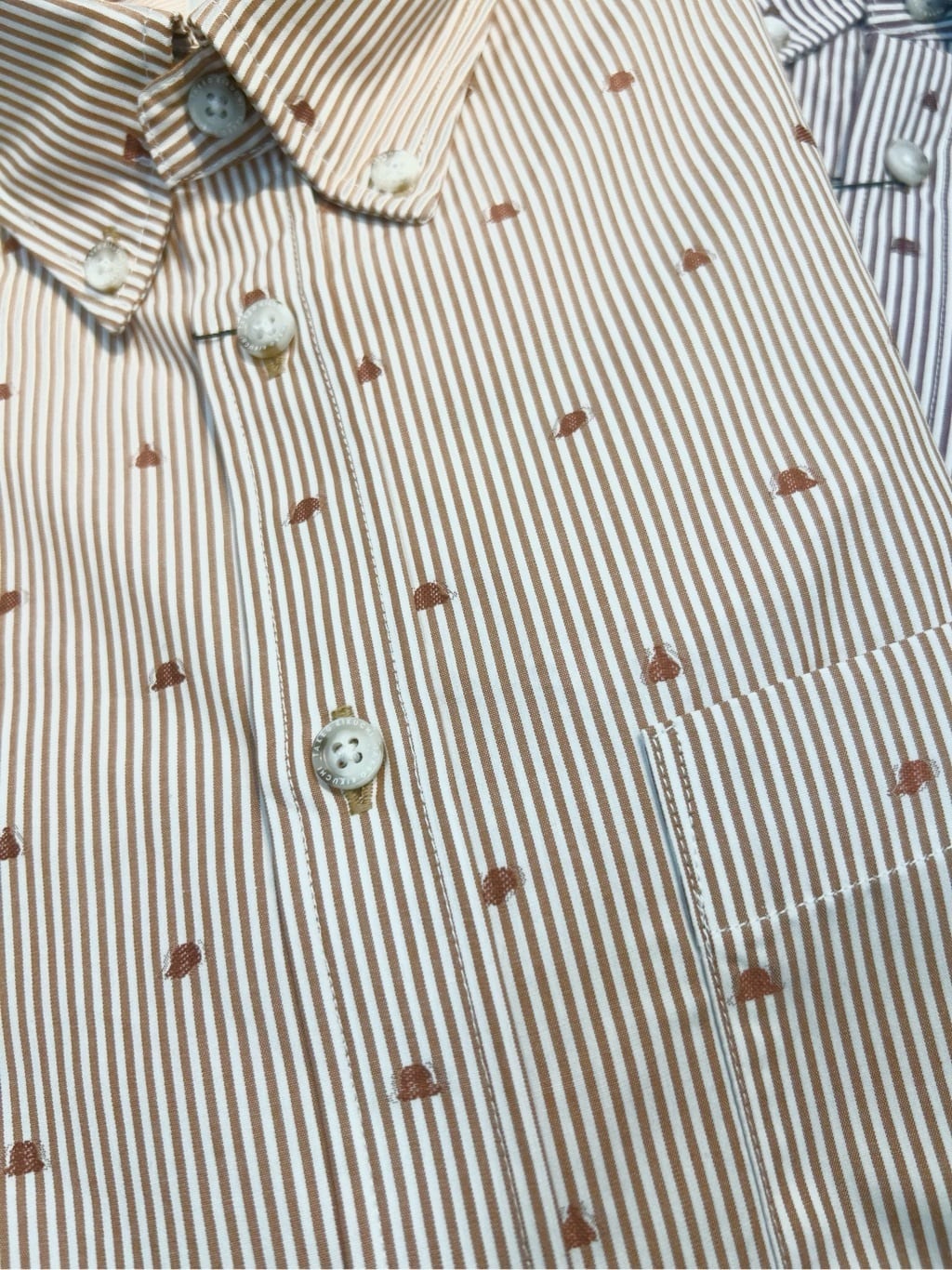 okaさんの「TAKEO KIKUCHI｜ハットモチーフ ジャカード ストライプ シャツ」を使ったコーディネート