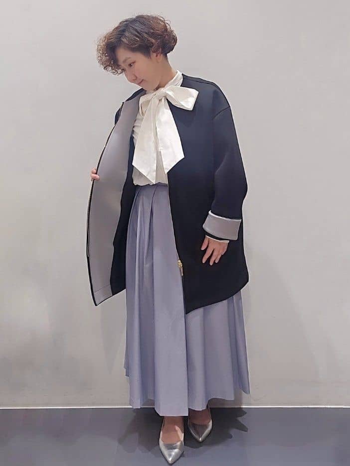 ゆきをさんの「OPAQUE.CLIP｜◆ノーカラーZIPミドルコート【洗濯機洗い可／抗ピル】」を使ったコーディネート