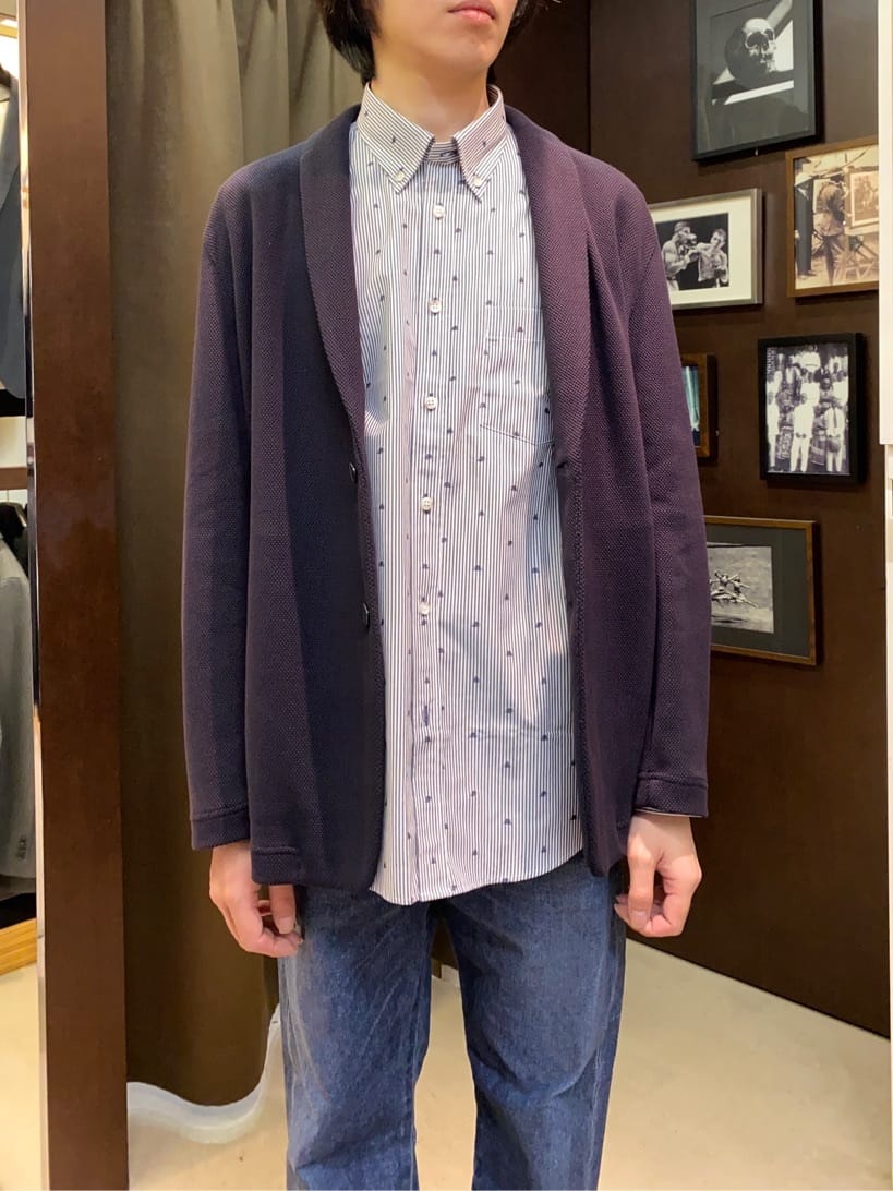コバヤシさんの「TAKEO KIKUCHI｜ハットモチーフ ジャカード ストライプ シャツ」を使ったコーディネート