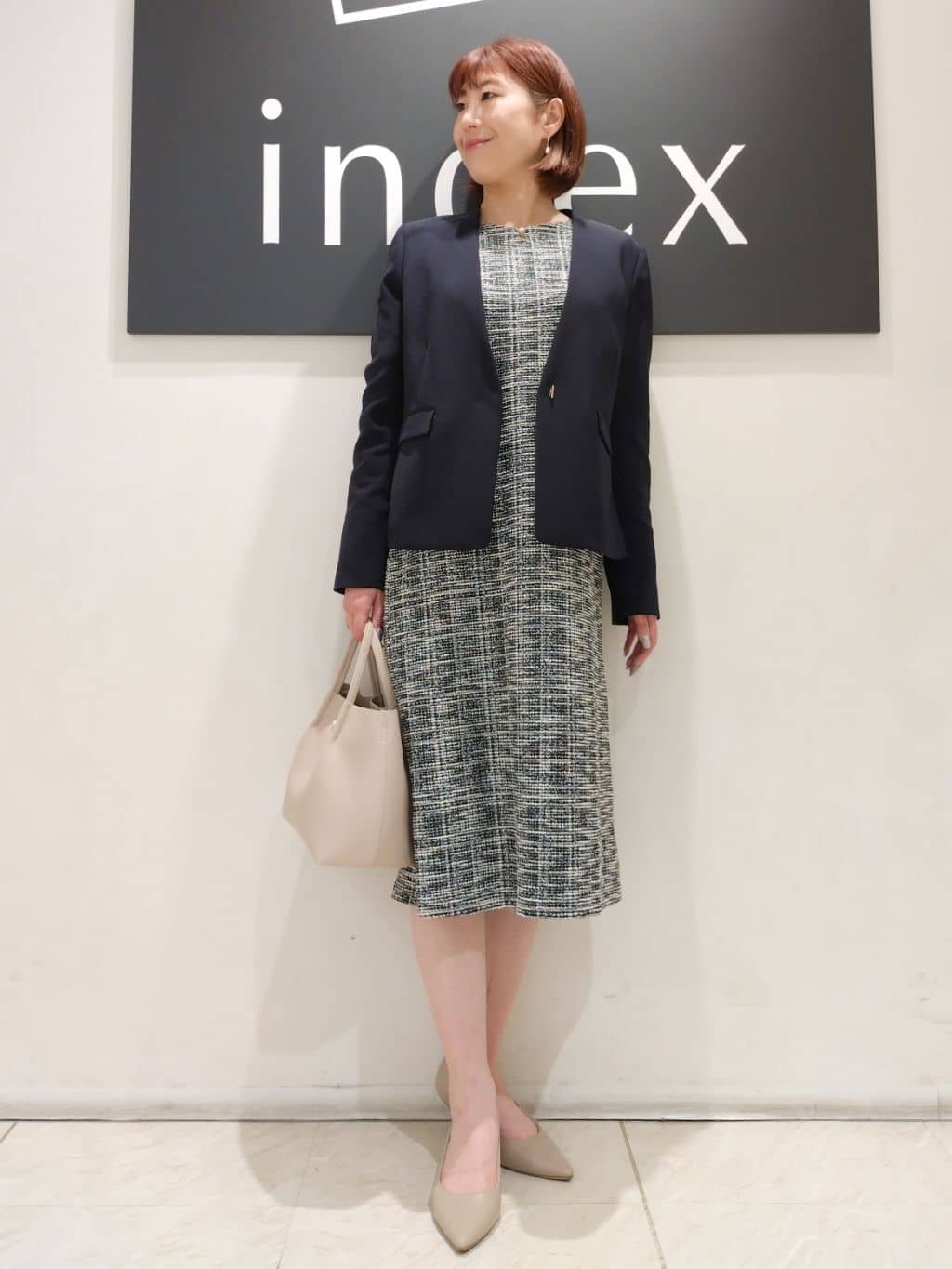n.さんの「index｜◆ストレッチラメツイードワンピース【洗濯機洗い可】」を使ったコーディネート