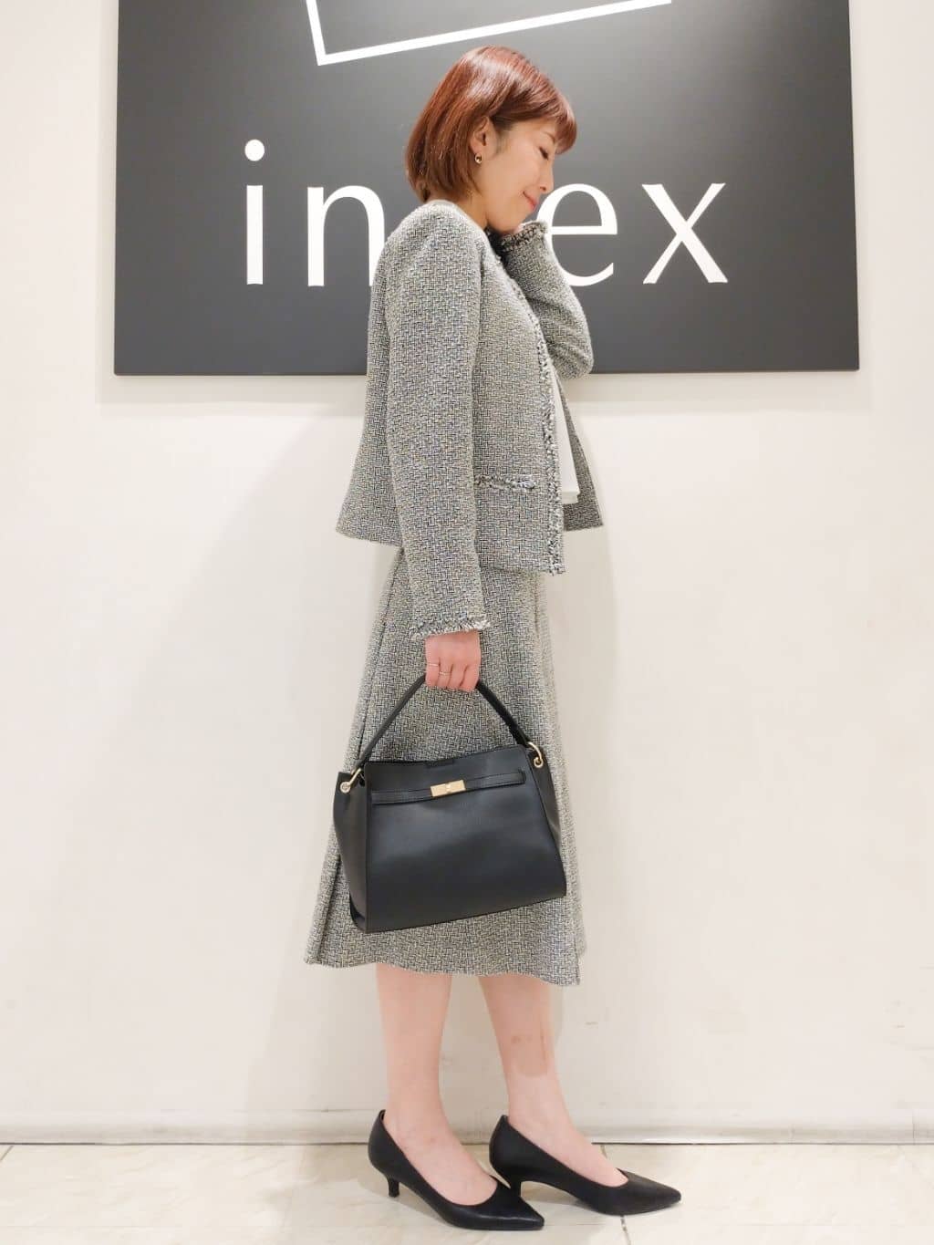n.さんの「index｜◆＜通勤・セレモニー／セットアップ対応＞ノーカラーツイードジャケット【洗える】」を使ったコーディネート