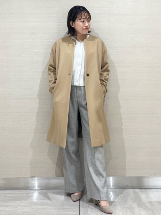 なつよさんの「UNTITLED｜【日本製／通勤／フォーマル】カシミヤ混ノーカラーコート」を使ったコーディネート