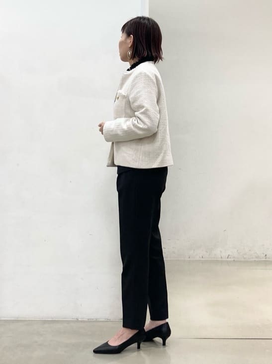 fujiさんの「THE SHOP TK｜◆【ONOFF活躍/セレモニー/通勤】ツイードノーカラージャケット/洗える」を使ったコーディネート
