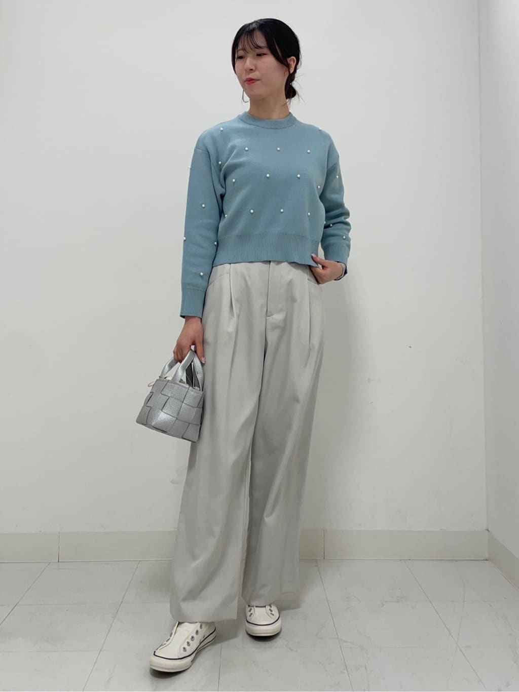 KANNAさんの「Dessin｜◆【洗える】パール調付きクロップド丈ニット（S～L）」を使ったコーディネート