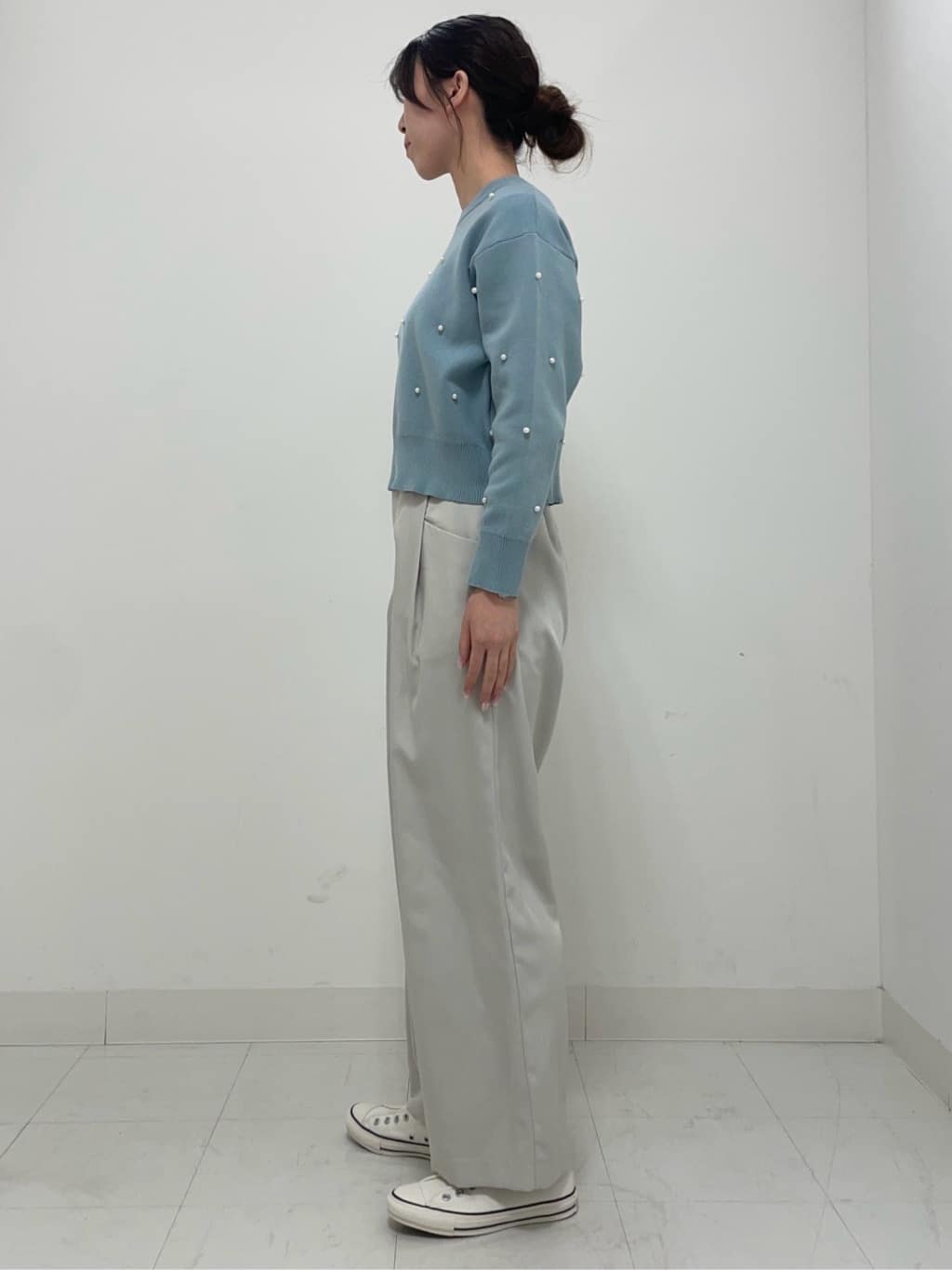 KANNAさんの「Dessin｜◆【洗える】パール調付きクロップド丈ニット（S～L）」を使ったコーディネート
