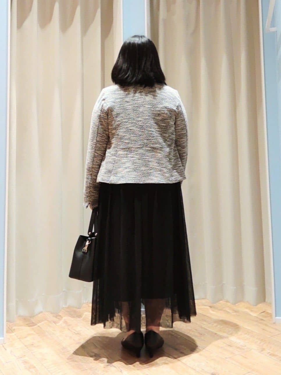 りんさんの「SHOO･LA･RUE｜◆【S-3L】セレモニーからデイリーにも 軽くて柔らかくて着心地の良い カットツイードジャケット」を使ったコーディネート