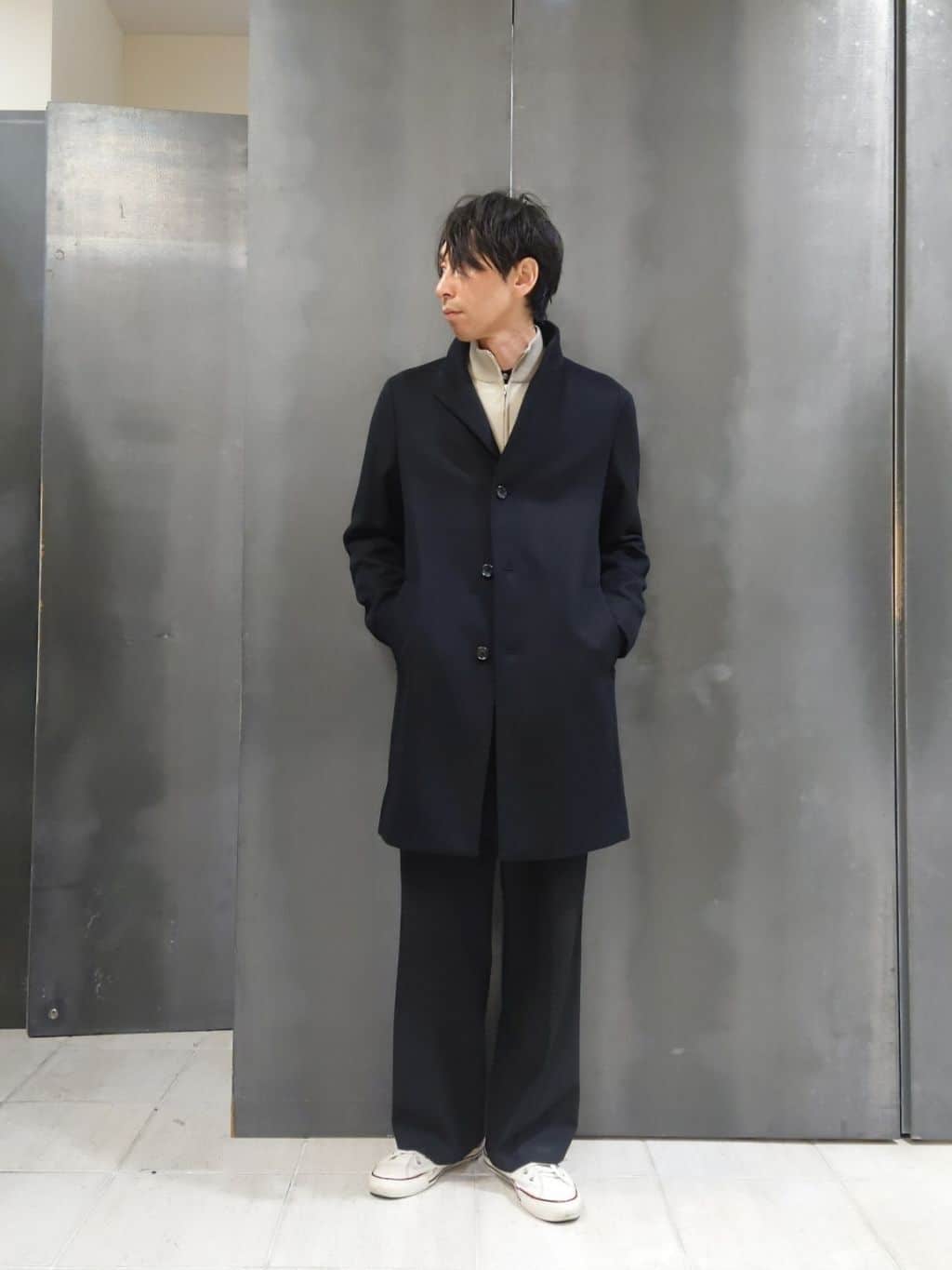 kawamuさんの「TAKEO KIKUCHI｜【ウールカシミヤブレンド】ビーバー調 スタンドカラー コート」を使ったコーディネート