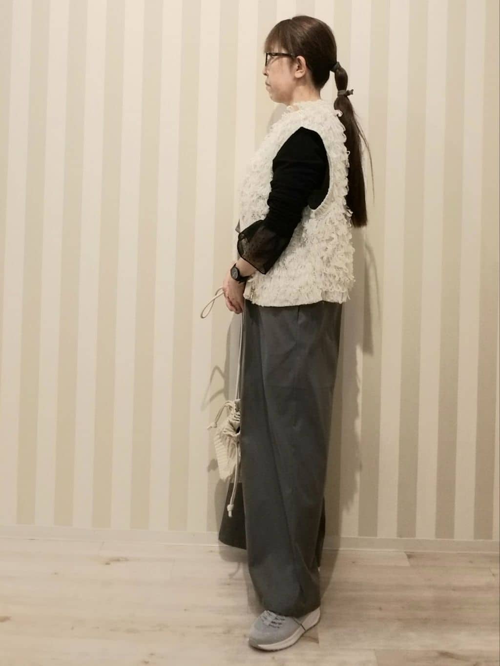nonaさんの「SHOO･LA･RUE｜◆【S-LL】重ね着コーデで差をつける お袖チュールリブトップス」を使ったコーディネート