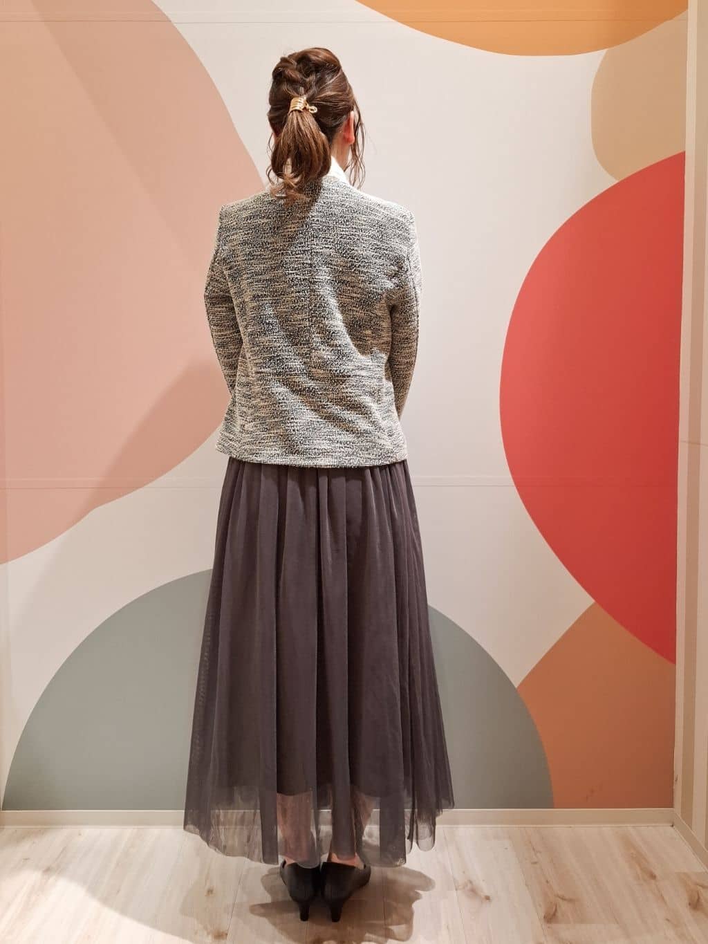 次女さんの「SHOO･LA･RUE｜◆【S-3L】セレモニーからデイリーにも 軽くて柔らかくて着心地の良い カットツイードジャケット」を使ったコーディネート