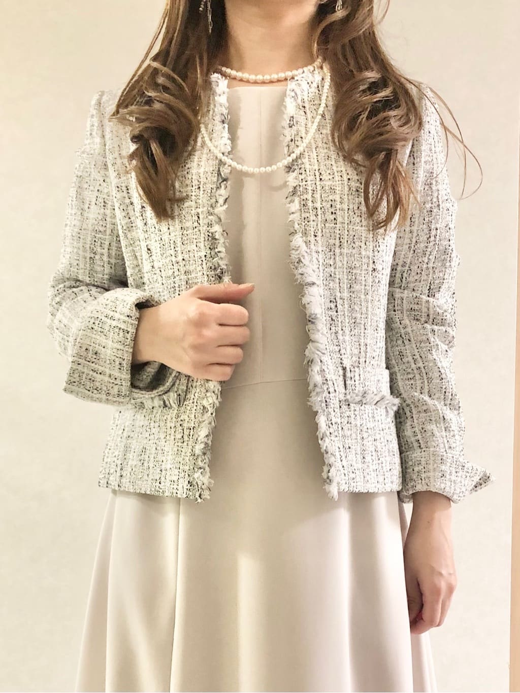 sayuさんの「UNTITLED｜◆【入卒/セレモニー/通勤】ラメツイード ノーカラージャケット」を使ったコーディネート