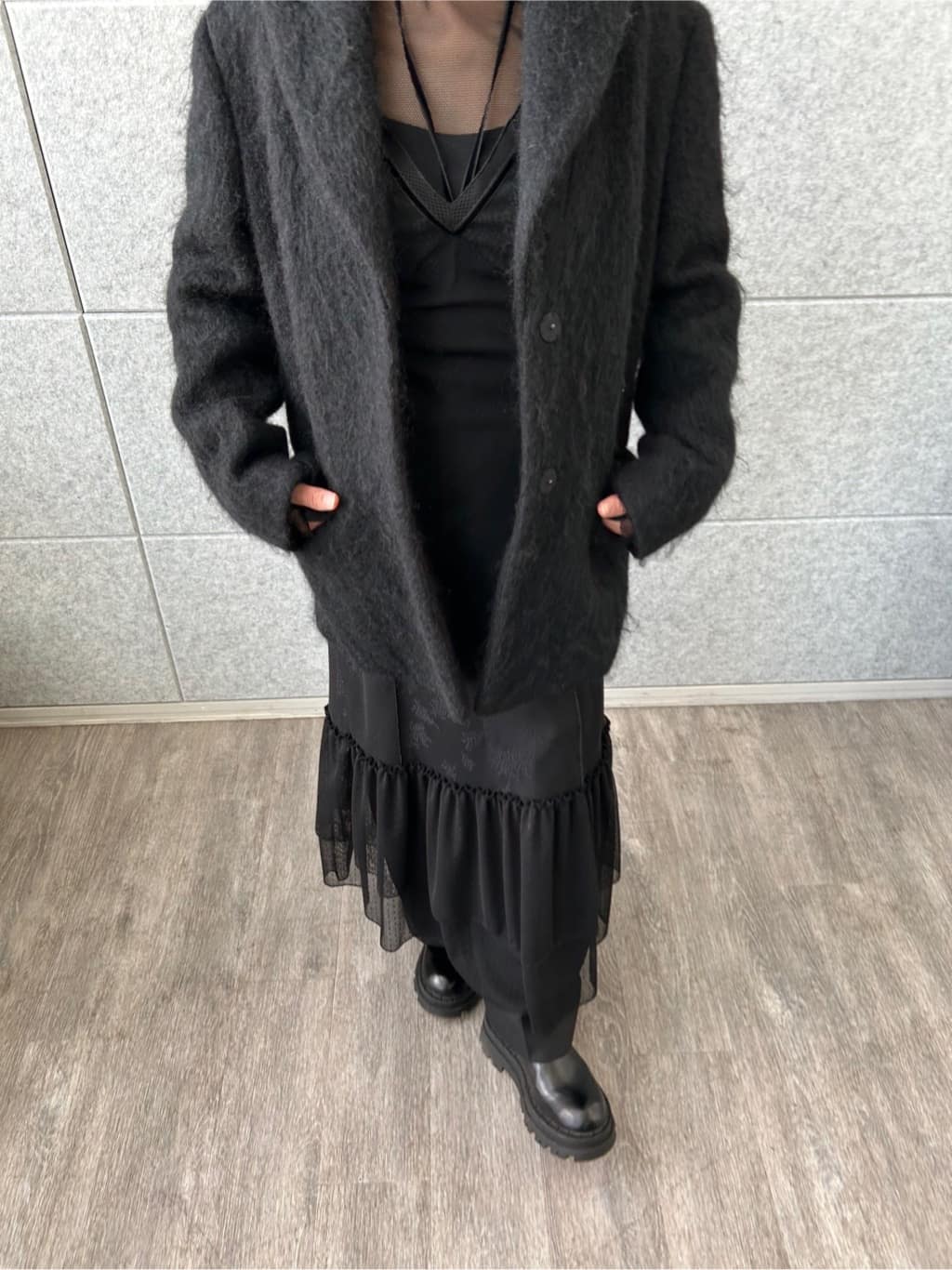 yukoさんの「CODE A｜shaggy jacket coat」を使ったコーディネート
