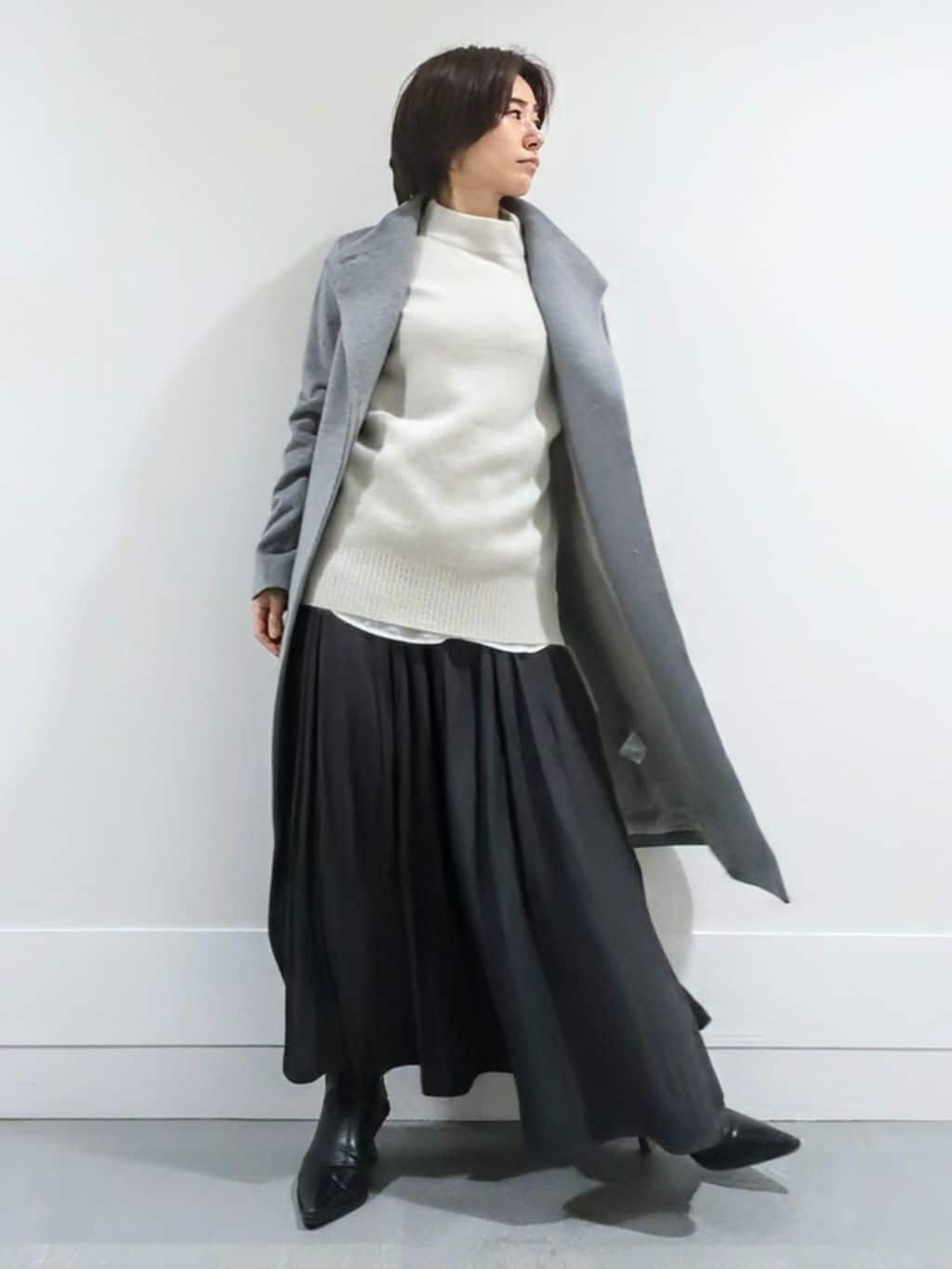 ミズタさんの「UNTITLED｜【日本製／2WAY衿】スタンドカラー ロングコート」を使ったコーディネート