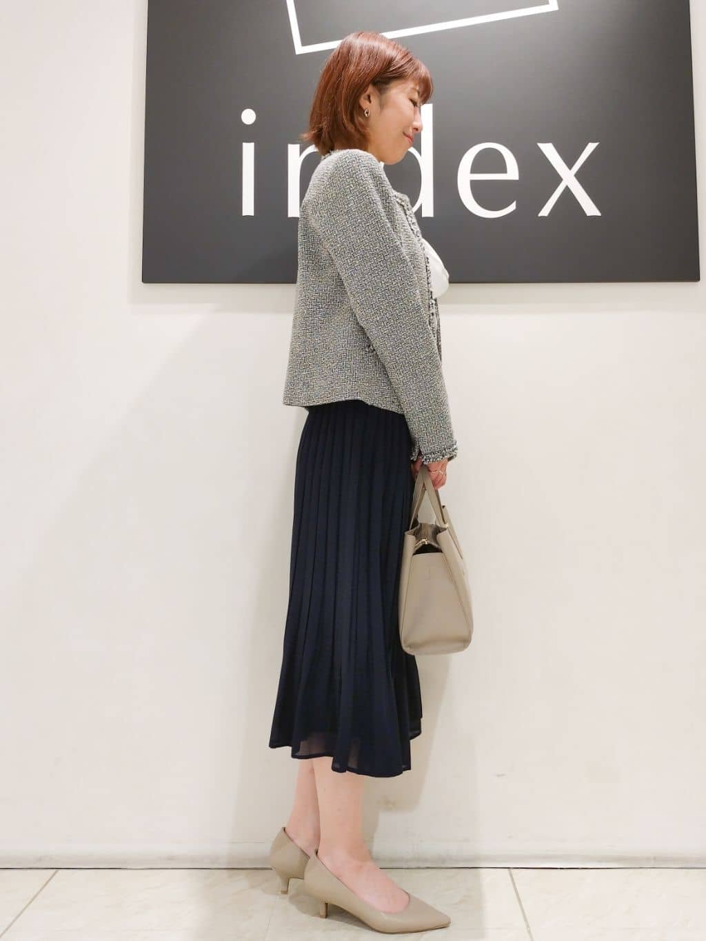 n.さんの「index｜◆＜通勤・セレモニー／セットアップ対応＞ノーカラーツイードジャケット【洗える】」を使ったコーディネート