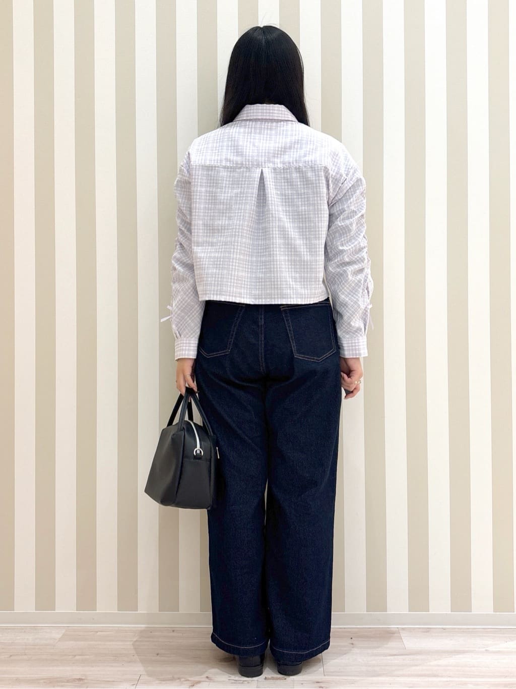 まろんさんの「SHOO･LA･RUE｜◆【洗える/100-150cm】お袖リボンがアクセント クロップド丈 チェックシャツ」を使ったコーディネート
