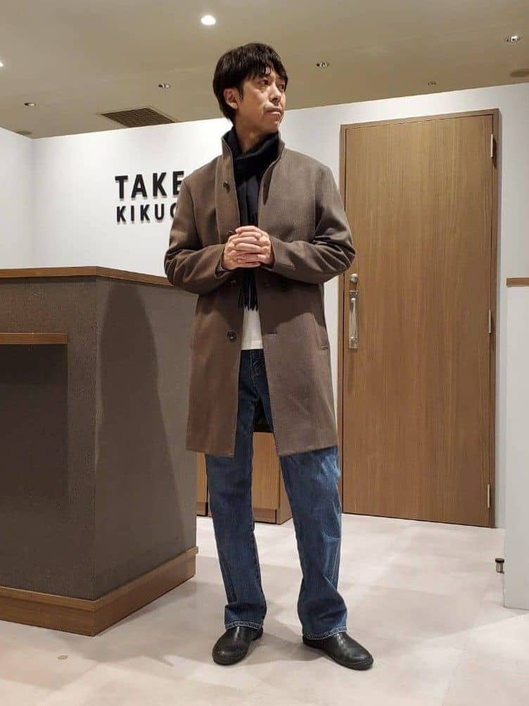 ishidaさんの「TAKEO KIKUCHI｜【ウールカシミヤブレンド】ビーバー調 スタンドカラー コート」を使ったコーディネート
