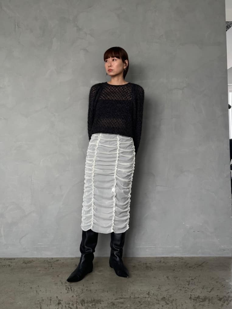 designer yukaさんの「CODE A｜2way sheer mohair pullover」を使ったコーディネート