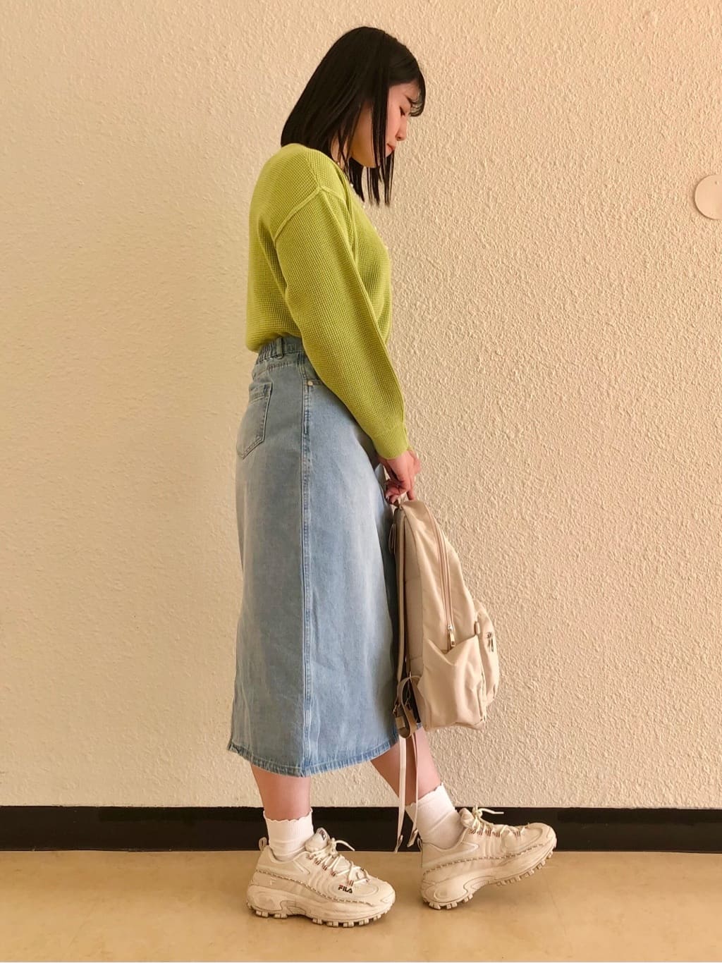 Tsuruさんの「SHOO･LA･RUE｜◆【洗える/S-LL】ワッフル編みが魅力な ドロップショルダーニット」を使ったコーディネート