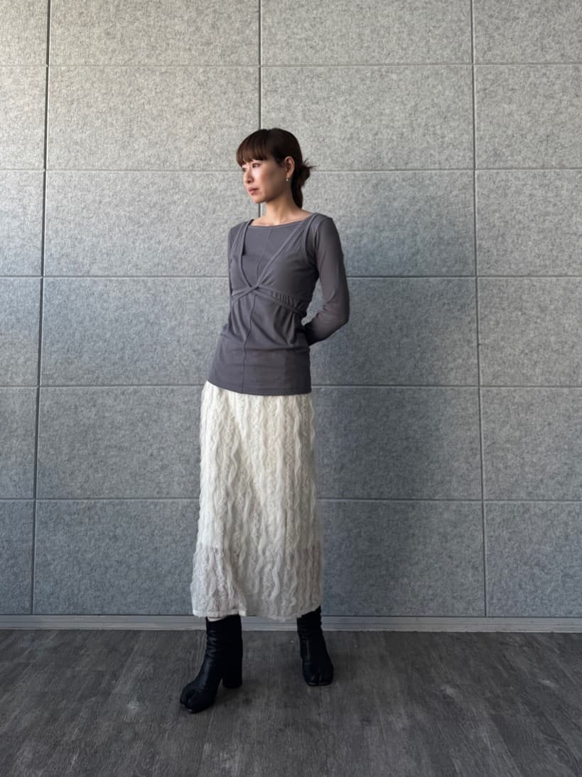 designer yukaさんの「CODE A｜frill lace easy skirt」を使ったコーディネート