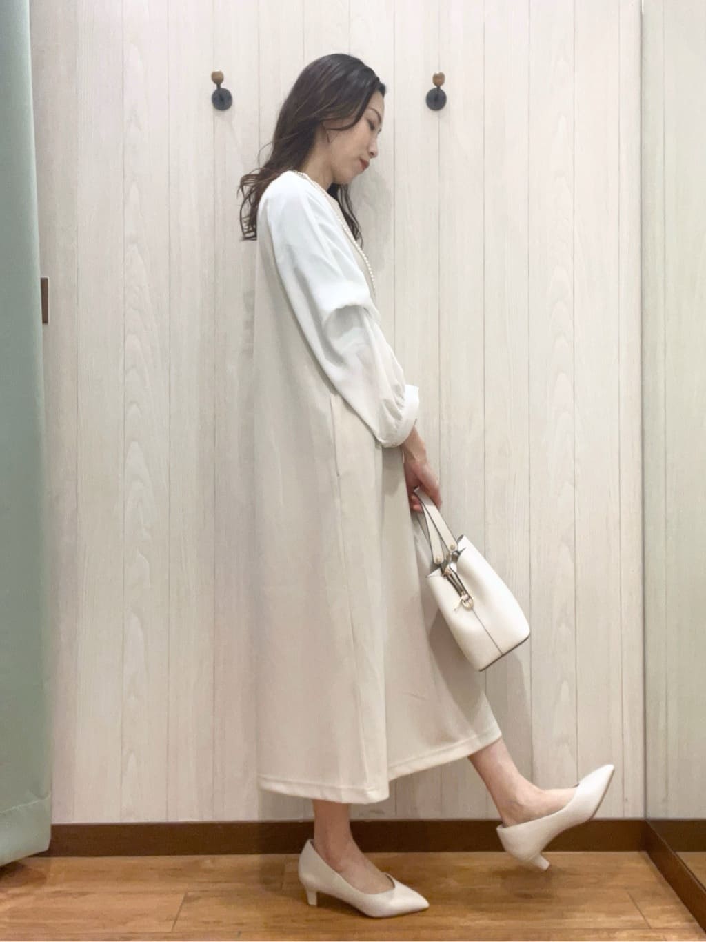 カンチャンさんの「SHOO･LA･RUE｜◆【S-3L/お袖デザイン2WAY】異素材ドッキングワンピース」を使ったコーディネート