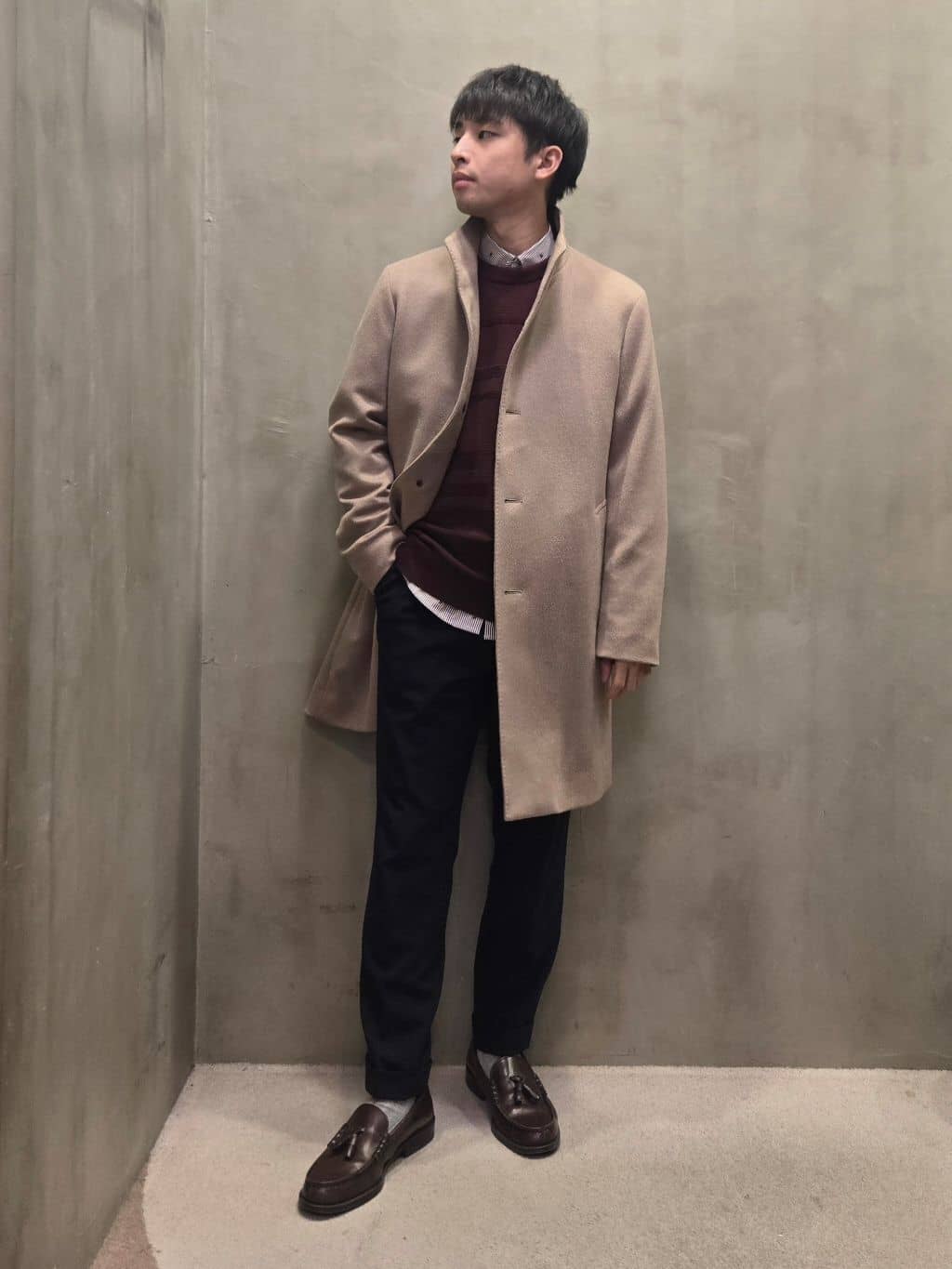白木駆さんの「TAKEO KIKUCHI｜ハットモチーフ ジャカード ストライプ シャツ」を使ったコーディネート