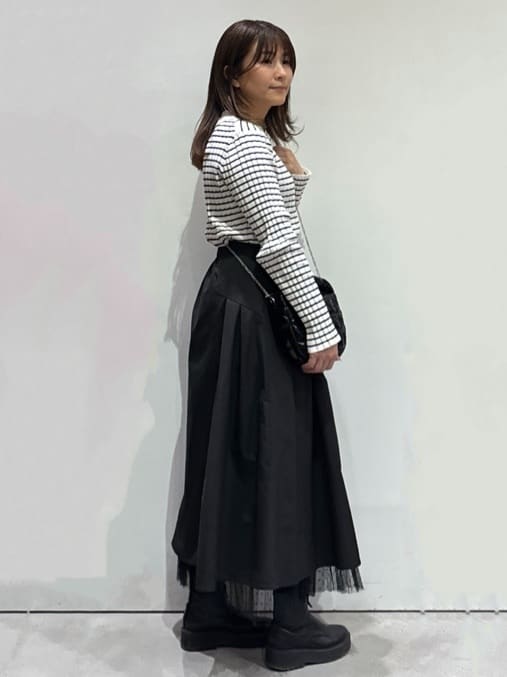 まみさんの「OPAQUE.CLIP｜◆《CLASSY掲載》ランダムリブポロ衿ニット【洗濯機洗い可】」を使ったコーディネート