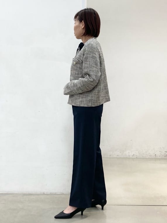 fujiさんの「THE SHOP TK｜◆【ONOFF活躍/セレモニー/通勤】ツイードノーカラージャケット/洗える」を使ったコーディネート