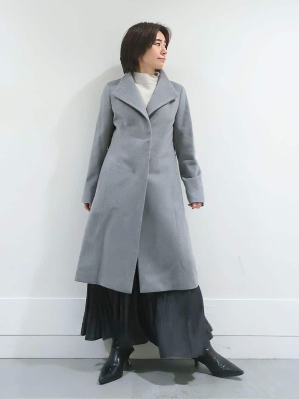 ミズタさんの「UNTITLED｜【日本製／2WAY衿】スタンドカラー ロングコート」を使ったコーディネート