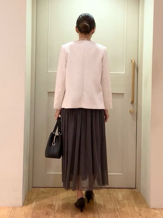 tamuさんの「SHOO･LA･RUE｜◆【S-3L/セレモニーからデイリーまで】フリンジツイードジャケット」を使ったコーディネート