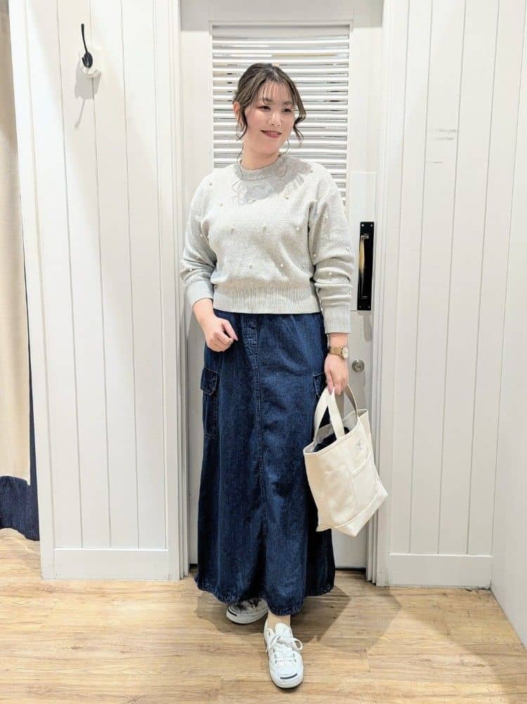 ayakaさんの「Dessin｜◆【洗える】パール調付きクロップド丈ニット（S～L）」を使ったコーディネート