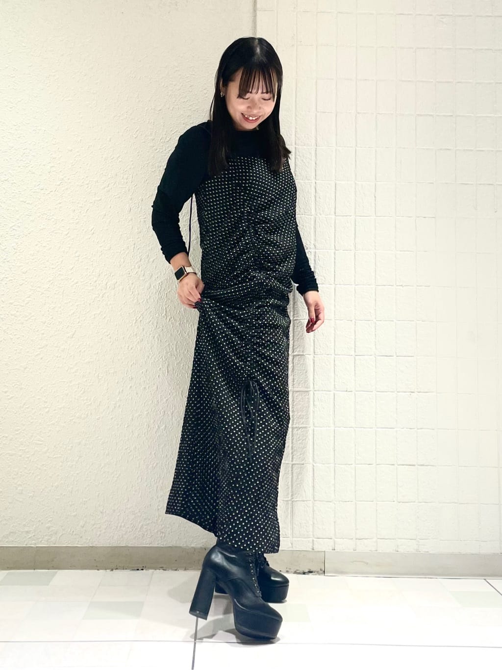 SEIKOさんの「ESPERANZA｜【ラク盛り／ショートブーツ】リピーター続出／脚長美脚　厚底レースアップブーツ」を使ったコーディネート