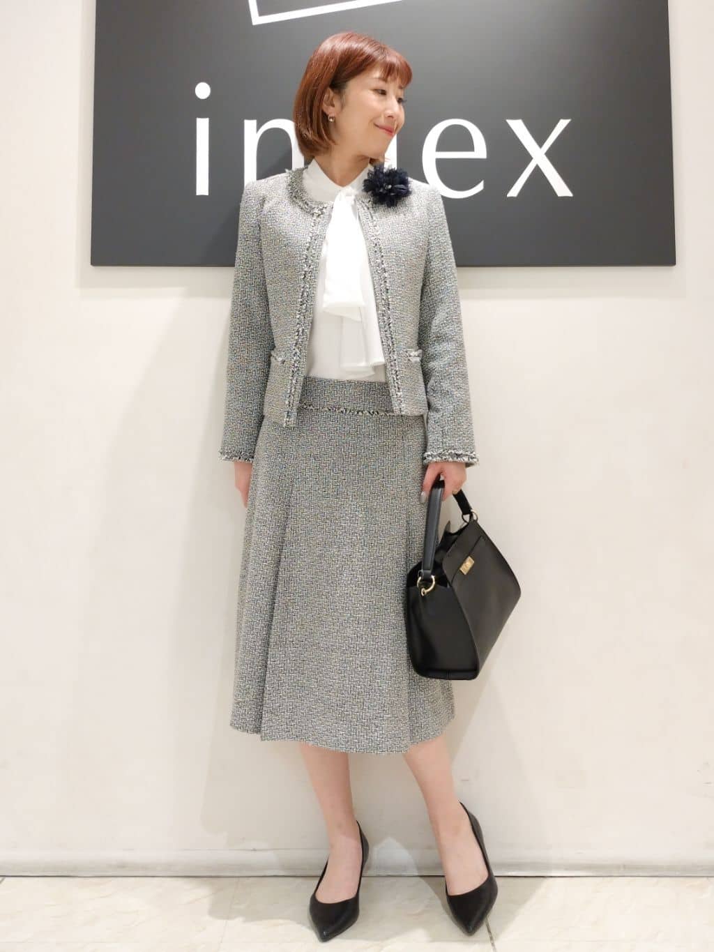 n.さんの「index｜◆＜通勤・セレモニー／セットアップ対応＞ノーカラーツイードジャケット【洗える】」を使ったコーディネート