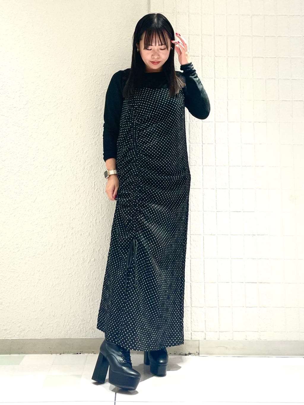 SEIKOさんの「ESPERANZA｜【ラク盛り／ショートブーツ】リピーター続出／脚長美脚　厚底レースアップブーツ」を使ったコーディネート