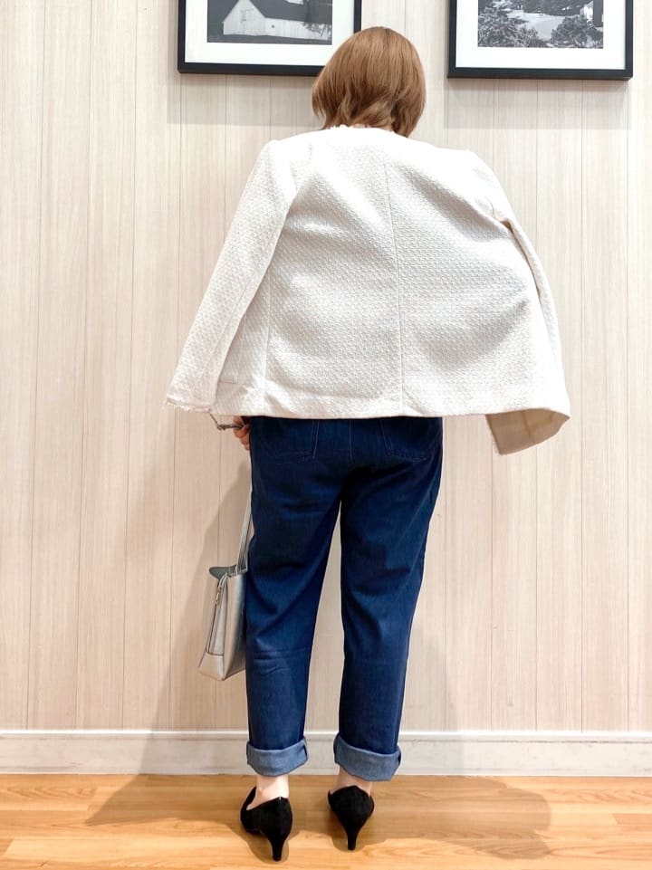 ユ（yu）さんの「SHOO･LA･RUE｜◆【S-3L/セレモニーからデイリーまで】フリンジツイードジャケット」を使ったコーディネート