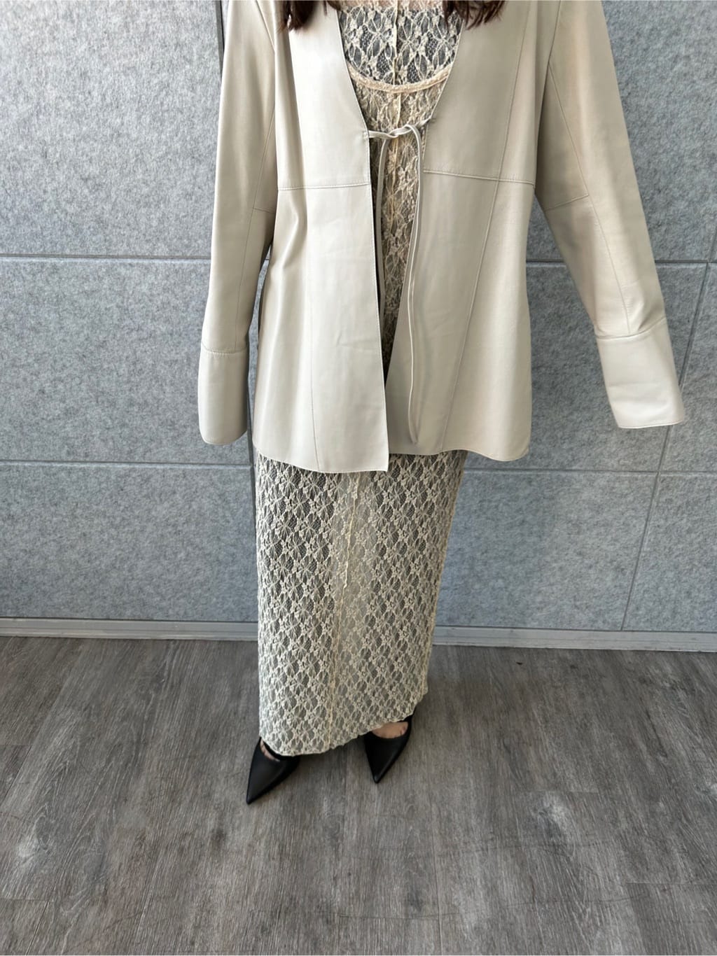 ishikawaさんの「CODE A｜stretch lace cami dress」を使ったコーディネート