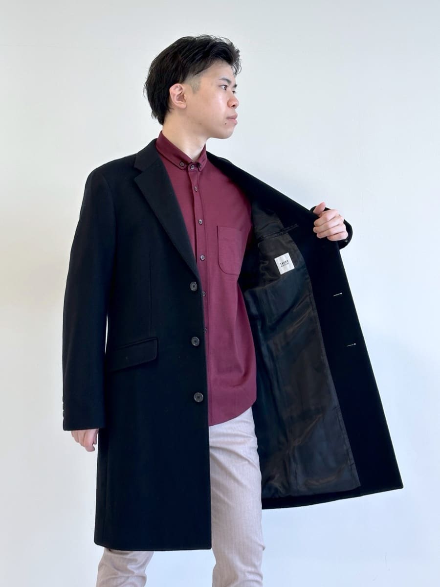イッシーさんの「TAKEO KIKUCHI｜ウールカシミヤブレンド チェスターコート」を使ったコーディネート