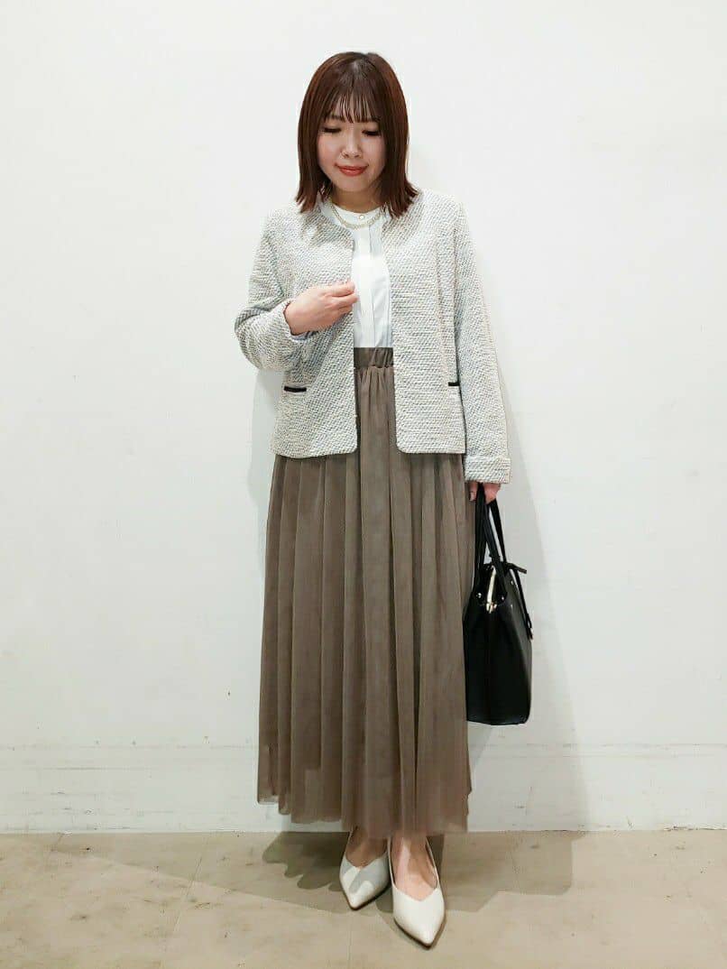 TSUCHIYAさんの「SHOO･LA･RUE｜◆【S-3L】セレモニーからデイリーにも 軽くて柔らかくて着心地の良い カットツイードジャケット」を使ったコーディネート