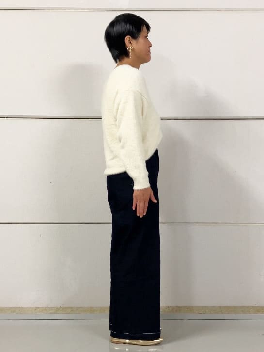 Rさんの「THE SHOP TK｜【美脚/オ―ルシーズン】デニムマリンパンツ/洗濯機OK」を使ったコーディネート