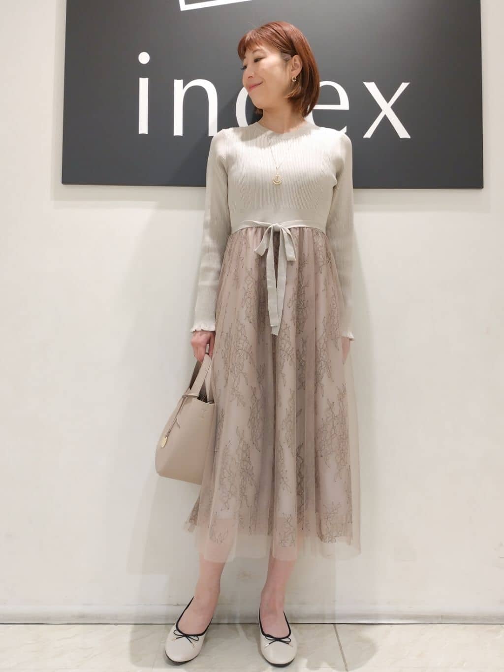 n.さんの「index｜◆チュールレーススカートドッキングワンピース【洗濯機洗い可】」を使ったコーディネート
