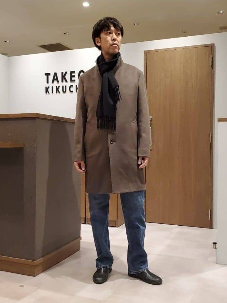 ishidaさんの「TAKEO KIKUCHI｜【ウールカシミヤブレンド】ビーバー調 スタンドカラー コート」を使ったコーディネート