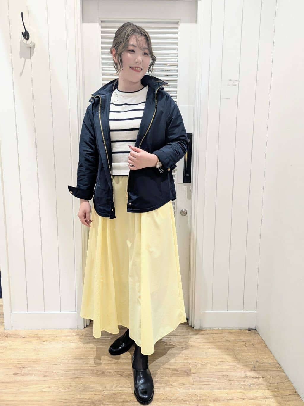 ayakaさんの「Dessin｜◆【洗える】肩ボタン付きボーダーニット（XS～L）」を使ったコーディネート