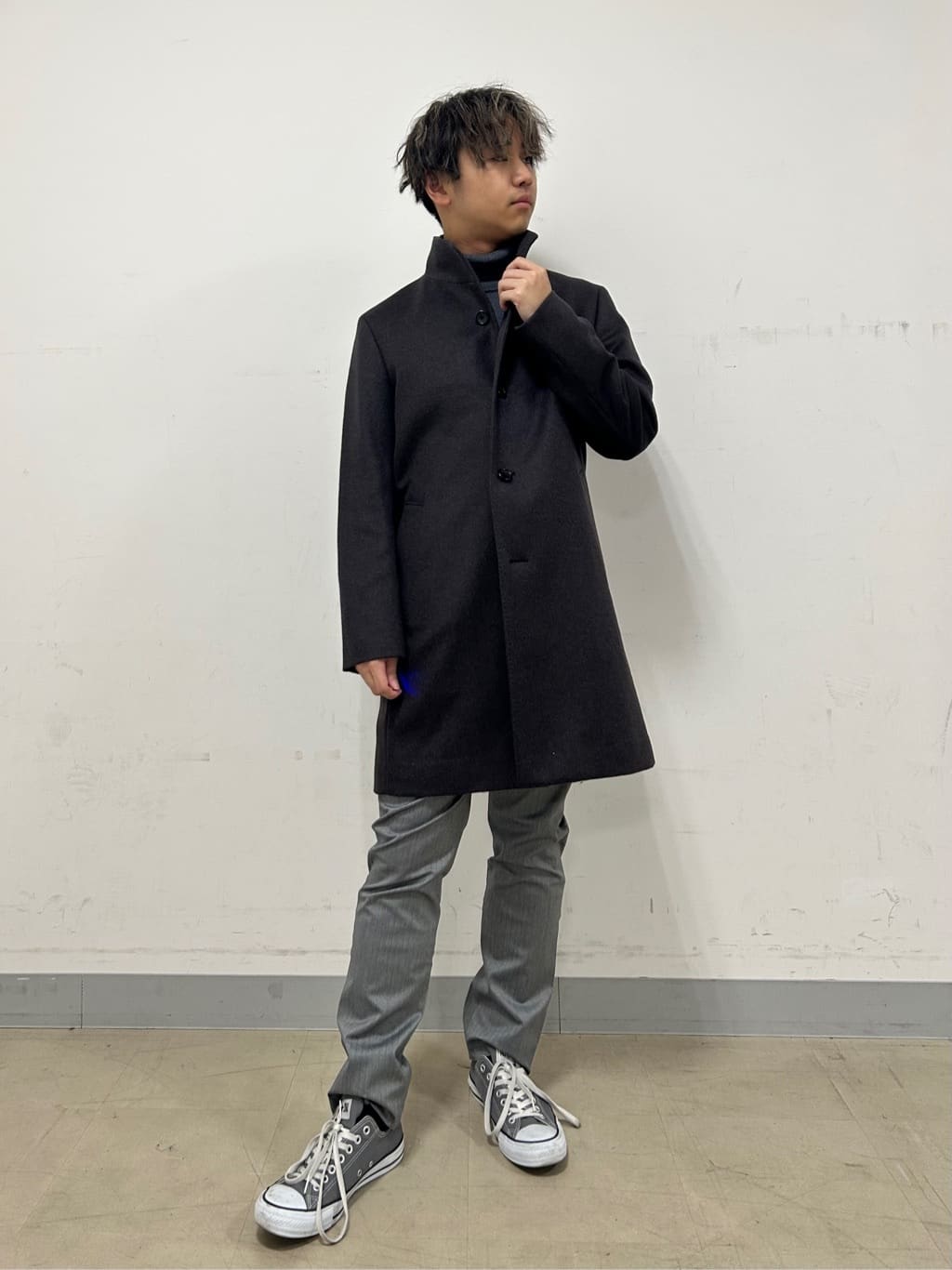 Hiroさんの「TAKEO KIKUCHI｜【ウールカシミヤブレンド】ビーバー調 スタンドカラー コート」を使ったコーディネート
