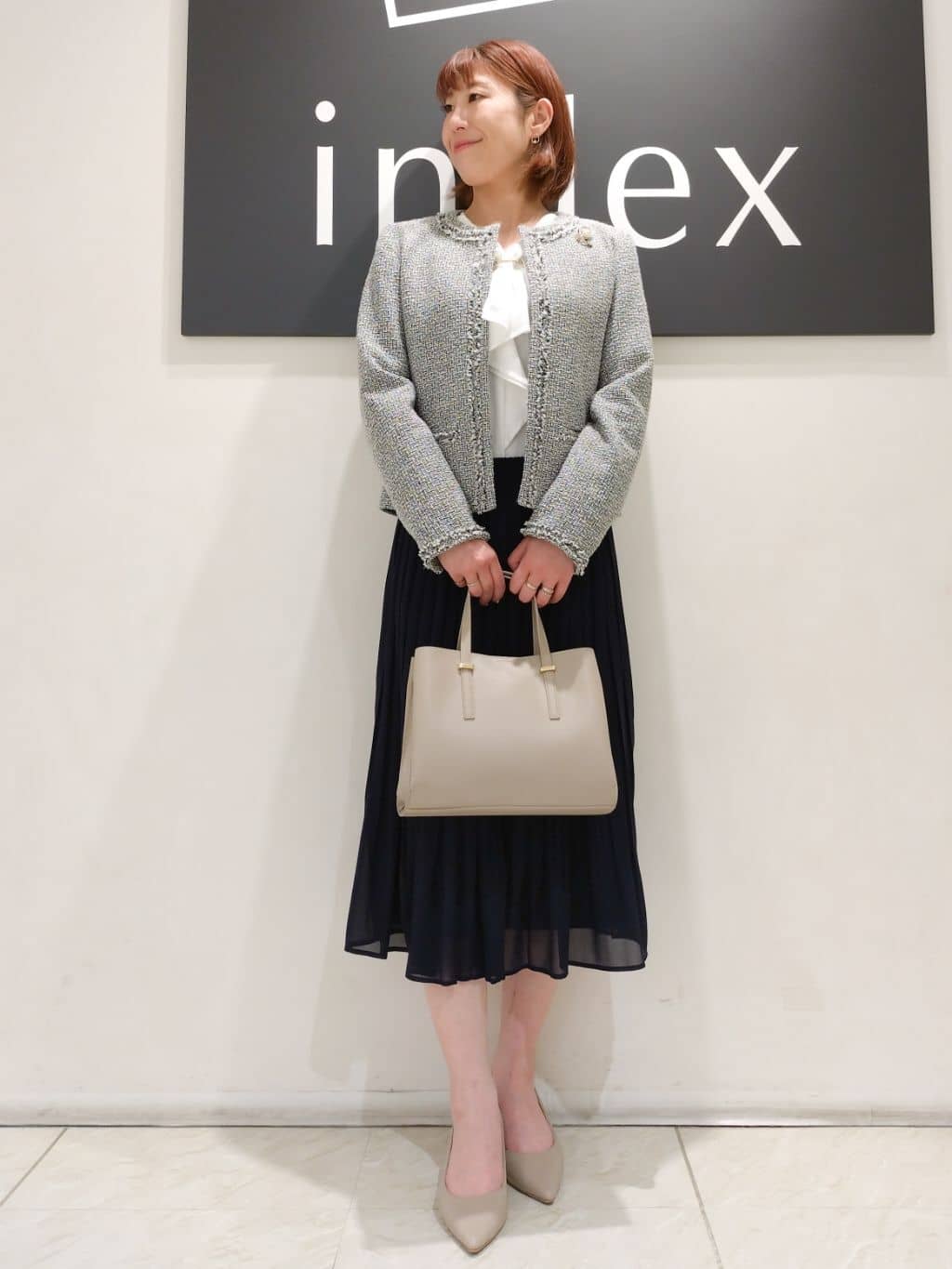 n.さんの「index｜◆＜通勤・セレモニー／セットアップ対応＞ノーカラーツイードジャケット【洗える】」を使ったコーディネート