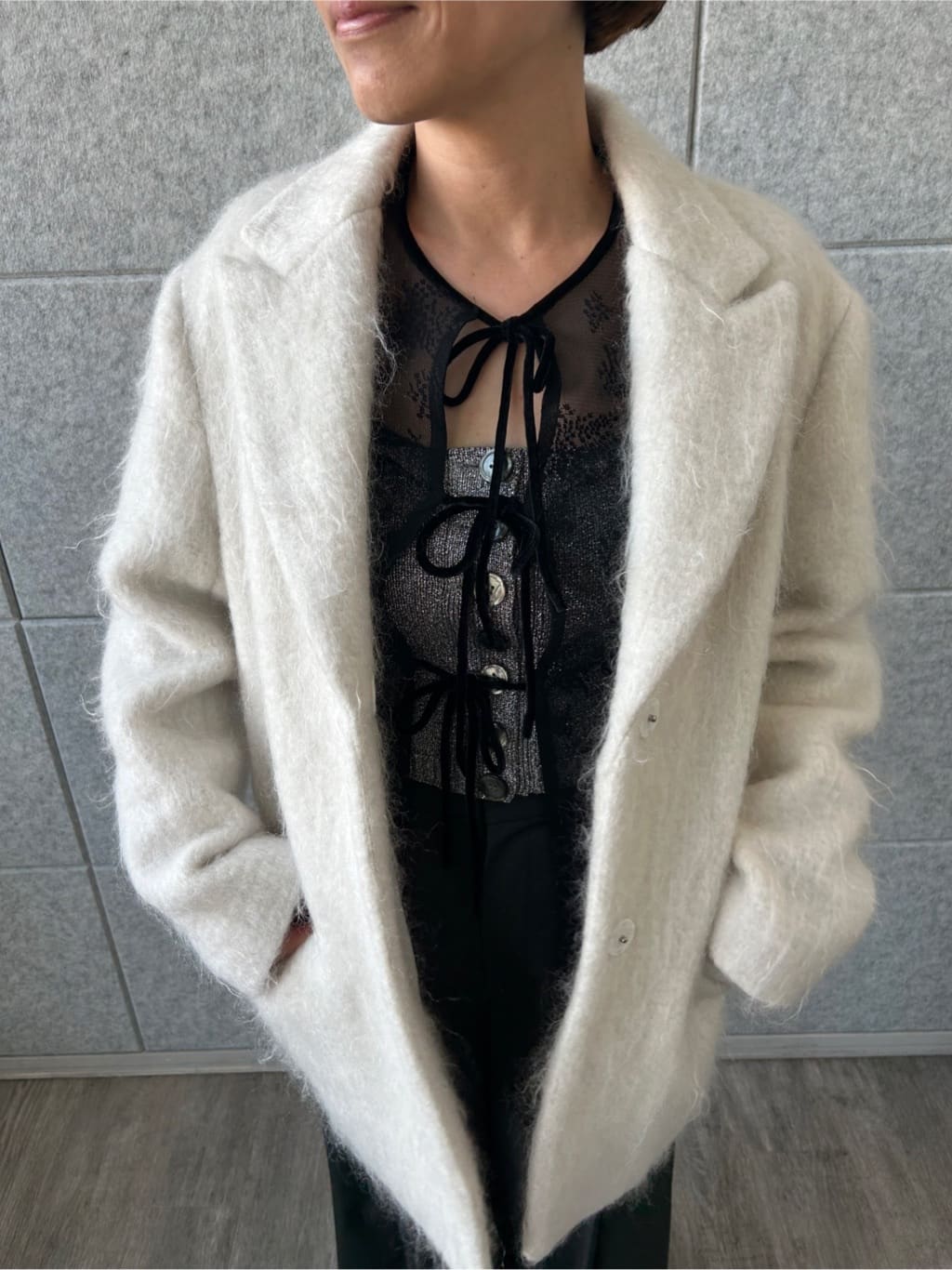 yukoさんの「CODE A｜shaggy jacket coat」を使ったコーディネート