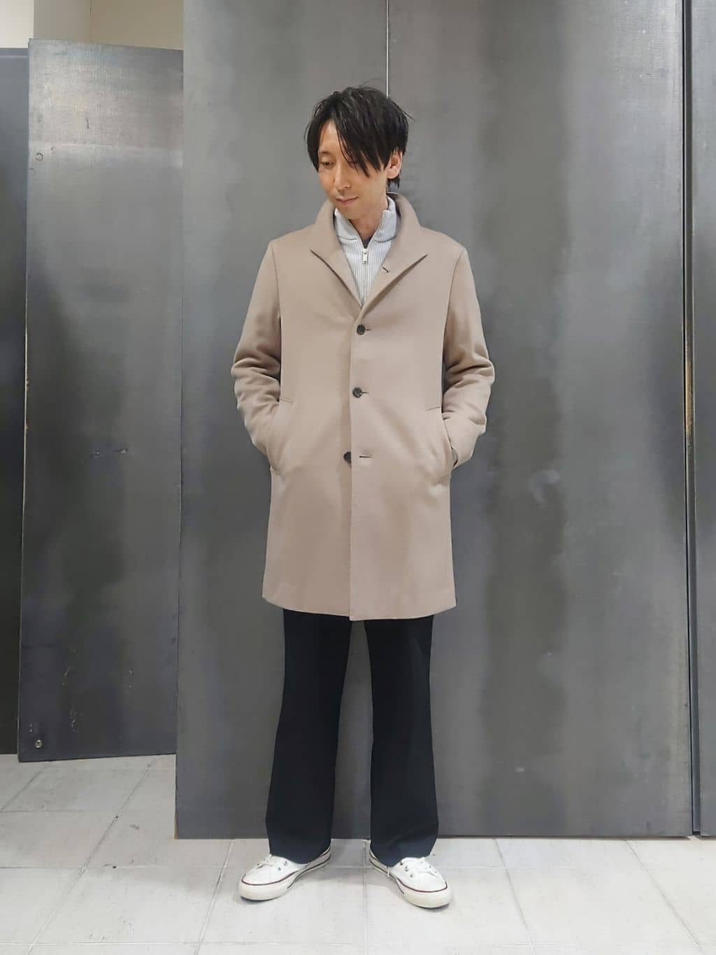 kawamuさんの「TAKEO KIKUCHI｜【ウールカシミヤブレンド】ビーバー調 スタンドカラー コート」を使ったコーディネート