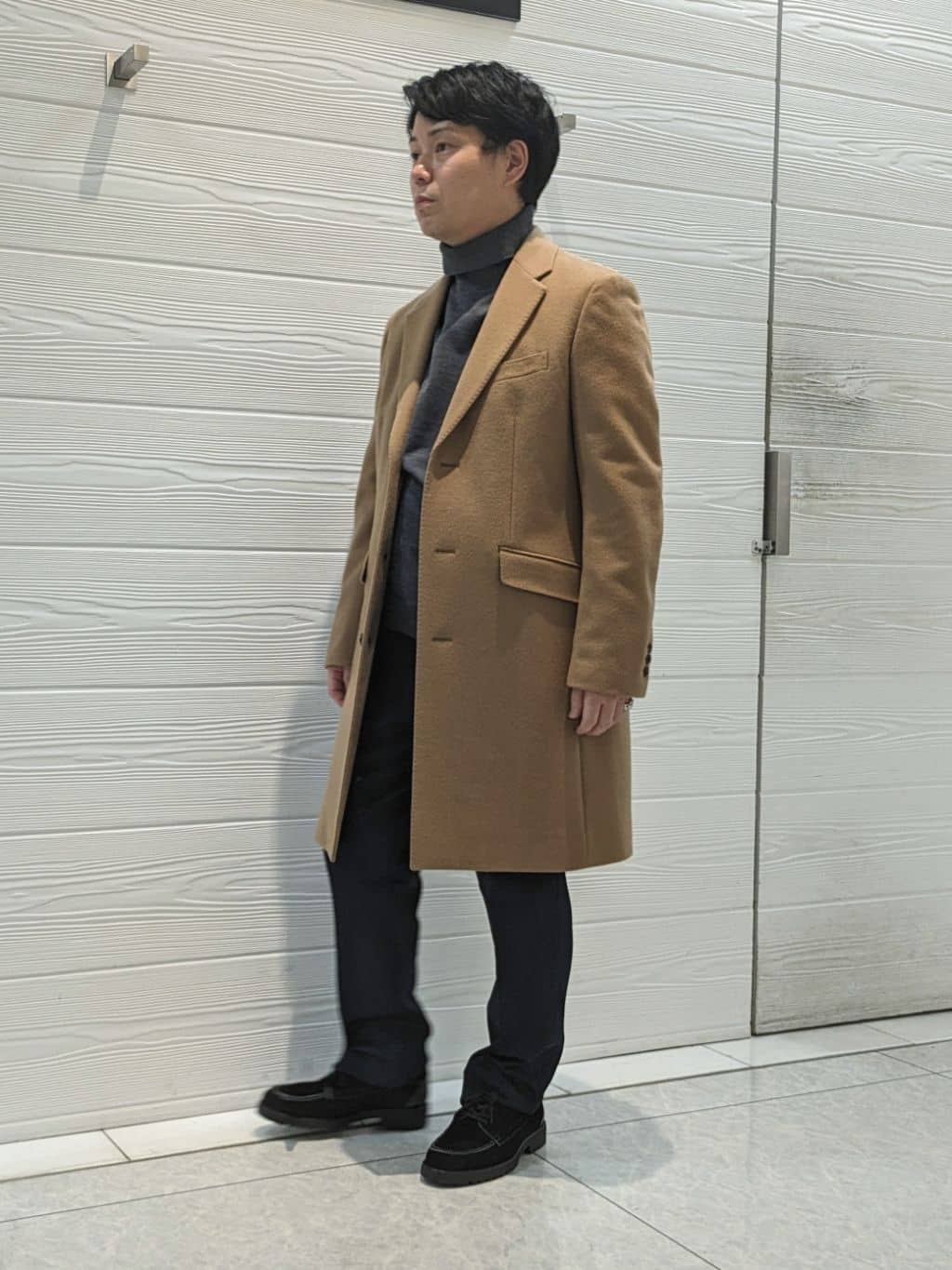 かずさんの「TAKEO KIKUCHI｜ウールカシミヤブレンド チェスターコート」を使ったコーディネート