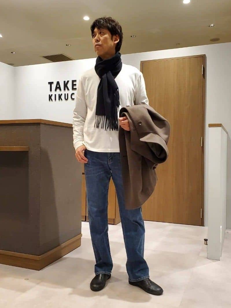 ishidaさんの「TAKEO KIKUCHI｜【ウールカシミヤブレンド】ビーバー調 スタンドカラー コート」を使ったコーディネート